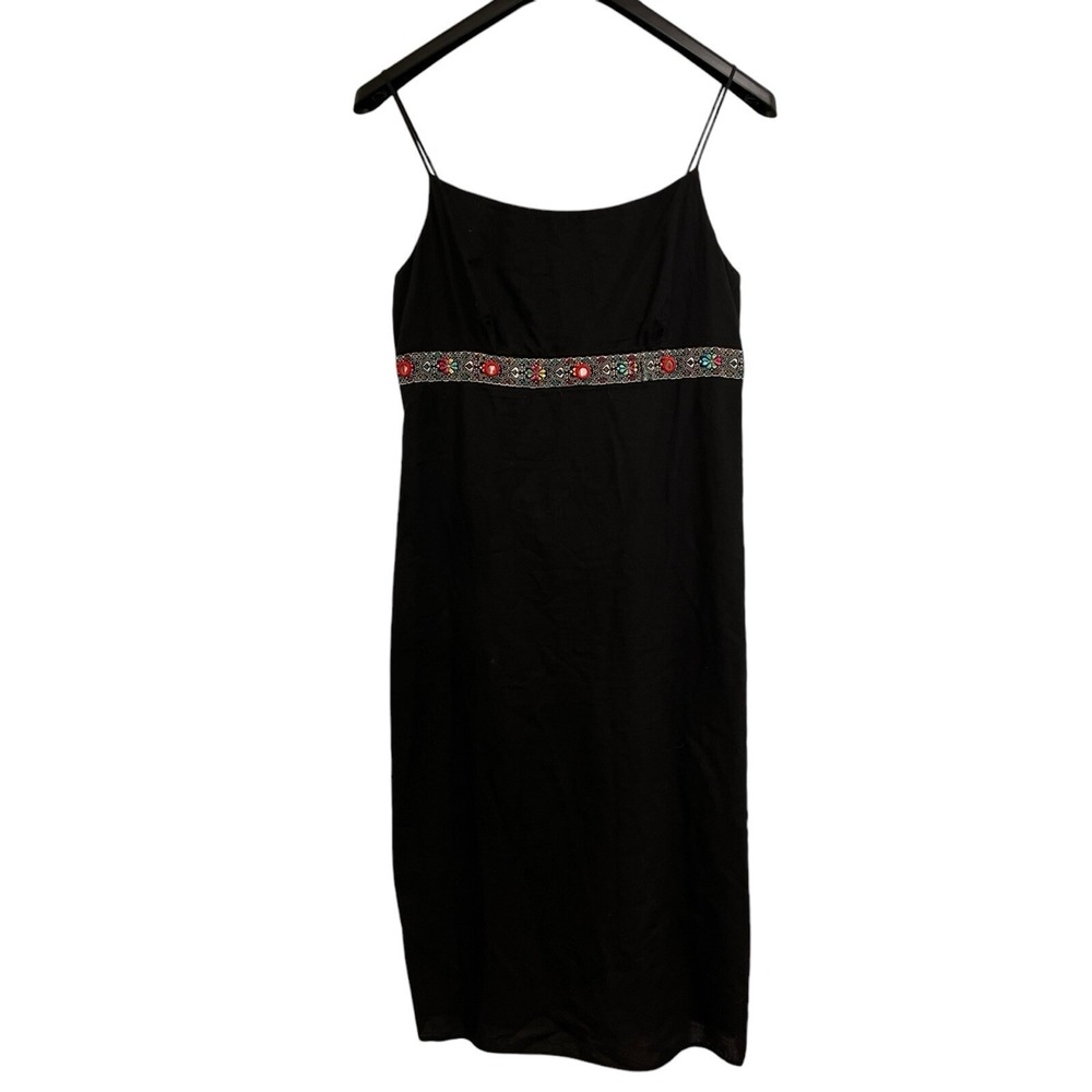 Vintage Wanted Y2K Dress Womens 12 Black Babydoll Embroidered Band Hippie Boho